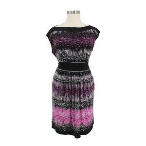 Max and Cleo Black Pink Print Matte Jersey Tie Back Sheath Dress Size XL